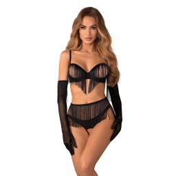 Obsessive Rossay Black 4-pcs Crotchless Set Black XXL/3XL