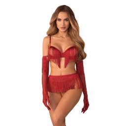 Obsessive Rossay Red 4-pcs Crotchless Set Red XXL/3XL