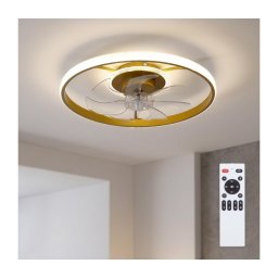 Brilagi - Ventilator de tavan LED dimabil, 66 W, 230 V, 55 cm, alb/auriu + telecomandă
