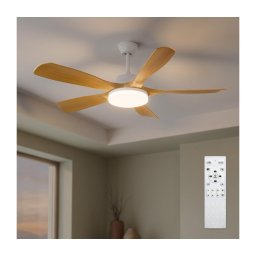 Brilagi - Ventilator de tavan LED dimerizabil, 34W/230V, 132 cm, alb/maro + telecomandă