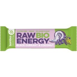 Baton Energizant Bio, Raw Energy, cu Coacaze Negre si Nuca de Cocos 50 g Bombus
