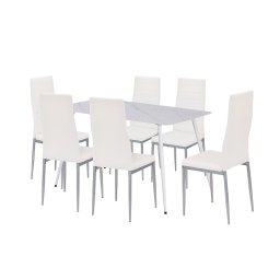 Set de dining Leziter Renton 6+1, alb-gri, masa cu blat sinterizat 140x80