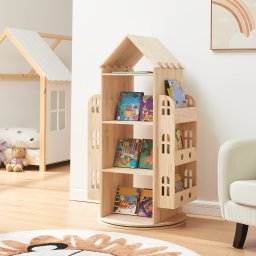 Biblioteca rotativa pentru copii Sanköre, lemn de pin natur, 122x64x43 cm