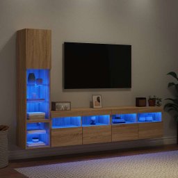 Unitati de perete TV cu LED-uri, 4 piese, stejar sonoma, lemn GartenMobel Dekor