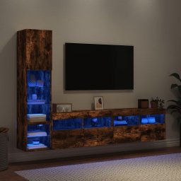 Unitati de perete TV cu LED-uri, 4 piese, stejar fumuriu, lemn GartenMobel Dekor