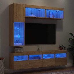 Comode TV de perete cu lumini LED, 7 piese, stejar sonoma GartenMobel Dekor
