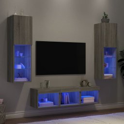 Unitati de perete TV cu LED-uri, 5 piese, gri sonoma, lemn GartenMobel Dekor
