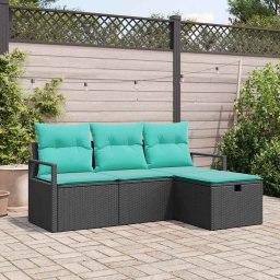 Set de canapea cu perna Manual 4 pcs Negru si Turcoaz poliratan GartenMobel Dekor
