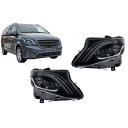 Faruri Full LED negre pentru Mercedes V-Class Vito W447, semnal dinamic