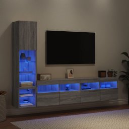 Unitati de perete TV cu LED-uri, 4 piese, gri sonoma, lemn GartenMobel Dekor