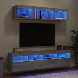 Unitati de perete TV cu LED-uri, 5 piese, gri sonoma, lemn GartenMobel Dekor