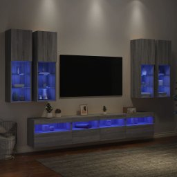 Comode TV de perete cu lumini LED, 7 piese, gri sonoma GartenMobel Dekor