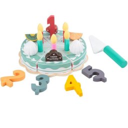 Jucarie lemn Tort aniversar Montessori, cu 24 accesorii, din lemn, verde