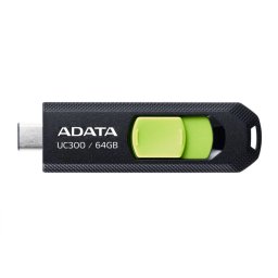 MEMORIE USB Type-C 3.2 ADATA 64 GB, retractabila, carcasa plastic, negru / verde ACHO-UC300-64G-RBK/GN (timbru verde 0.03 lei)