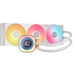Produs Resigilat Cooler Procesor CORSAIR iCUE LINK TITAN 360 RX LCD ALB, dimensiune radiator 396x120x27mm, 3 ventilatoare ARGB, viteza ventilatoare: 300-2100RPM +/- 10%, Suport AMD: AM4/AM5, suport INTEL: LGA 1700/1851, Airflow: 73.5 CFM, Nivel de zgomot: