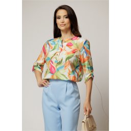Bluza dama cu imprimeu oranj si verde si croiul lejer
