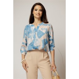 Bluza dama cu imprimeu bej si bleu si croiul lejer