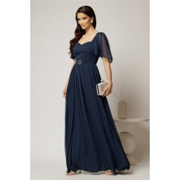 Rochie DY Fashion lunga bleumarin de seara din voal cu decolteu inima
