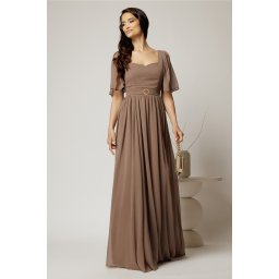 Rochie DY Fashion lunga maro de seara din voal cu decolteu inima