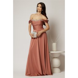 Rochie lunga roz coniac de seara din lycra cu bust buretat