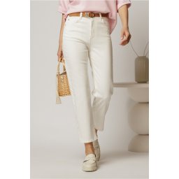 Blugi albi mom fit cu talie inalta