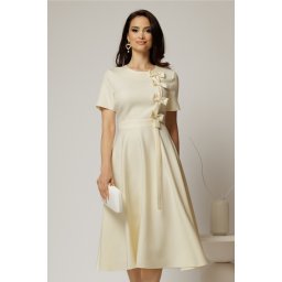 Rochie DY Fashion ivoar unt cu funde pe bust si maneci scurte