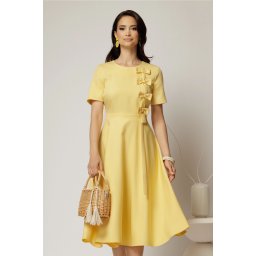 Rochie DY Fashion galbena cu funde pe bust si maneci scurte