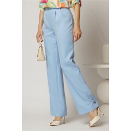 Pantaloni DY Fashion bleu croi drept cu nasturi decorativi la tiv