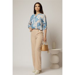 Pantaloni DY Fashion bej croi drept cu nasturi decorativi la tiv