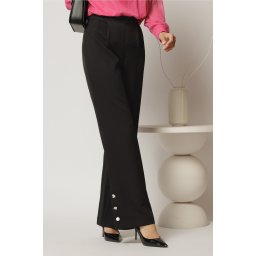 Pantaloni DY Fashion negri croi drept cu nasturi decorativi la tiv