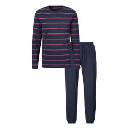 H.I.S Pijama lungă bleumarin / roșu deschis
