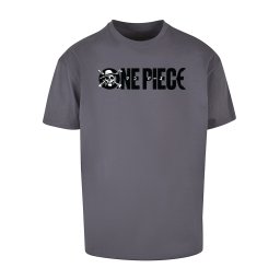 Merchcode Tricou 'One Piece Jolly Roger' gri închis / negru / alb