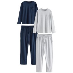 Next Pijama lungă bleumarin / gri amestecat