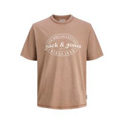 JACK & JONES Tricou 'JJEDover' maro deschis / alb murdar