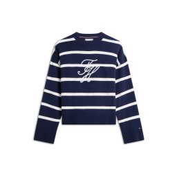TOMMY HILFIGER Pulover albastru noapte / alb