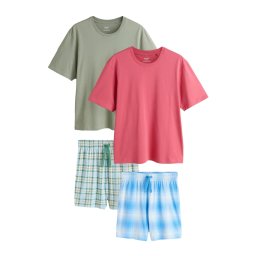 Next Pijama scurtă albastru regal / verde / roz zmeură / alb