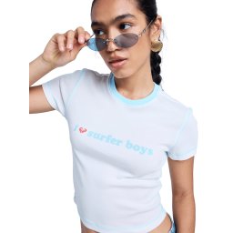 ROXY Tricou 'Sea You Later ' albastru pastel / alb