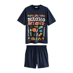 Next Pijama scurtă galben / portocaliu homar / negru / alb