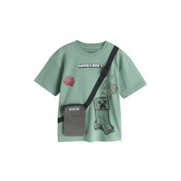 Next Tricou 'Minecraft' gri închis / verde pastel / roșu cranberry / negru