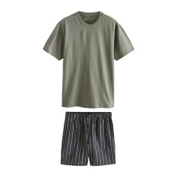 Next Pijama scurtă albastru închis / oliv / alb