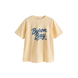 Next Tricou albastru gențiană / galben pastel / negru