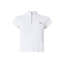 Calvin Klein Jeans Tricou 'Monologo Quarter-zip' alb