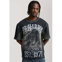 Ed Hardy Tricou 'Panther' gri / negru / alb murdar
