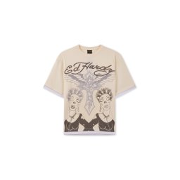 Ed Hardy Tricou ecru / azuriu / gri metalic