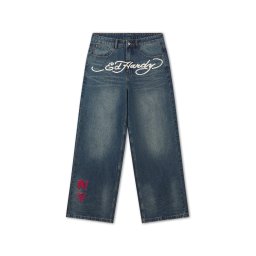 Ed Hardy Jeans 'Tattoo City Tiger' albastru închis / galben muștar / roșu / alb