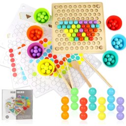 Joc Montessori de Indemanare si Asociere Culori, Bead Holder, din Lemn