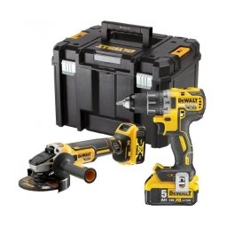 Pachet DeWalt - DCD791NTZ + DCG405NT - Masina de gaurit si insurubat, 70 Nm + Polizor unghiular, 125 mm + Set 2 acumulatori si incarcator, Li-Ion, 18 V, 5 Ah + Valiza speciala