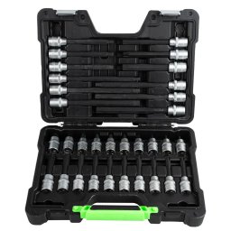 TRUSA CAPETE TUBULARE TORX 1/2" PENTRU SURUBURI CU 32 PIESE 55mm-T20,T25,T27,T30,T40,T45,T50,T55,T60,T70 100mm-T20,T25,T27,T30,T40,T45,T50,T55,T60,T70 140mm-T40,T45,T50,T55,T60,T70 200mm-T40,T45,T50,T55,T60,T70
