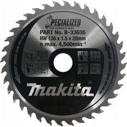 Lamă de ferăstrău circular, Specialized TCT, 136 x 20 mm, 36 dinți