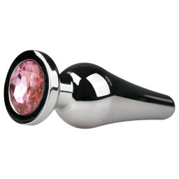 EasyToys Metal No.11 - buttplug anal în formă de con cu piatră roz (argintiu, 3,5 cm)